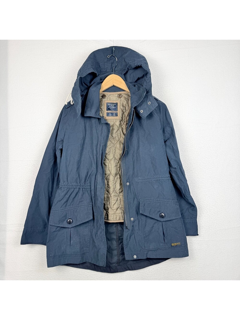 Abercrombie & Fitch Womens Small Blue Hooded Quilted Liner Field Utility Jacket